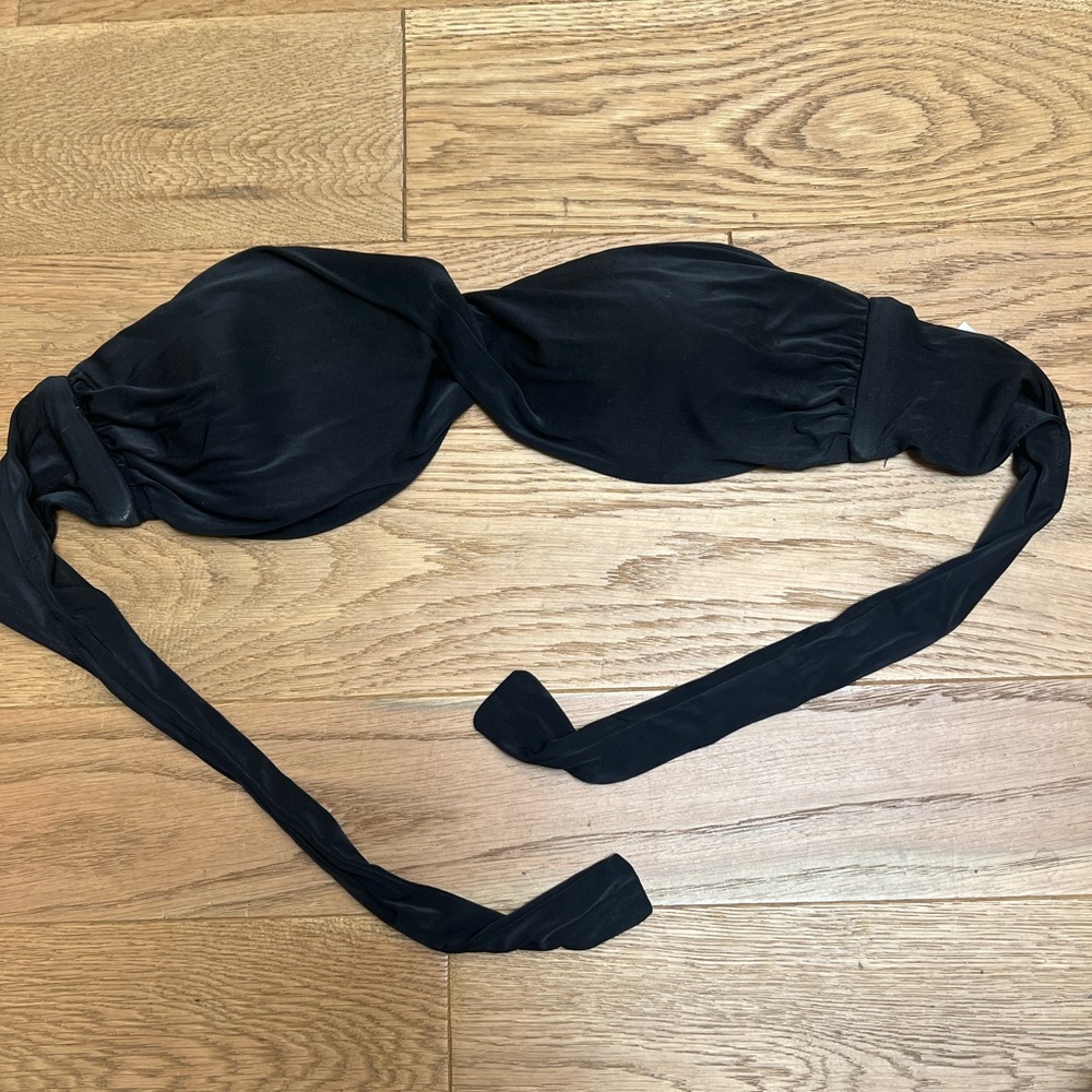 L space black twist strapless bikini top size XS